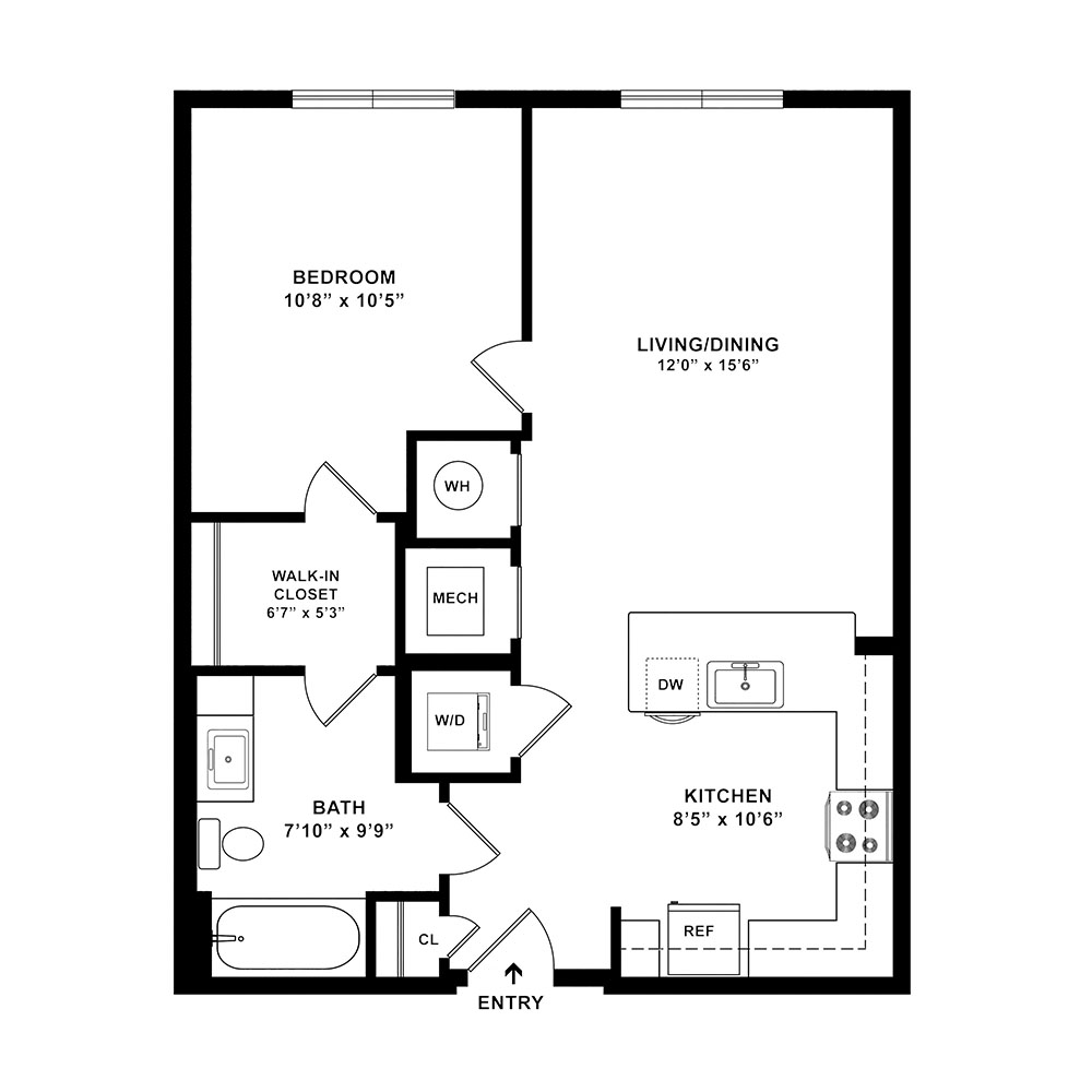 Style 1A-2 1 Bedroom | 1 Bath 628 Square Feet