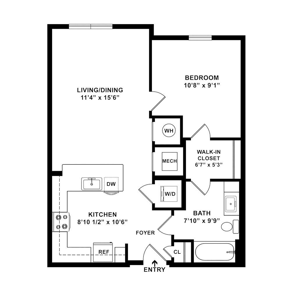Style 1A 1 Bedroom | 1 Bath 613 Square Feet