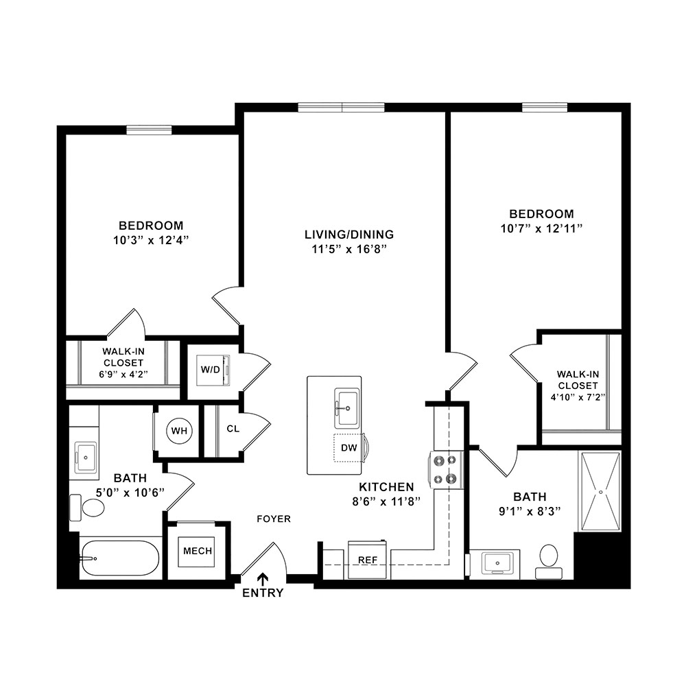 Style 2A 2 Bedroom | 2 Bath 912 Square Feet