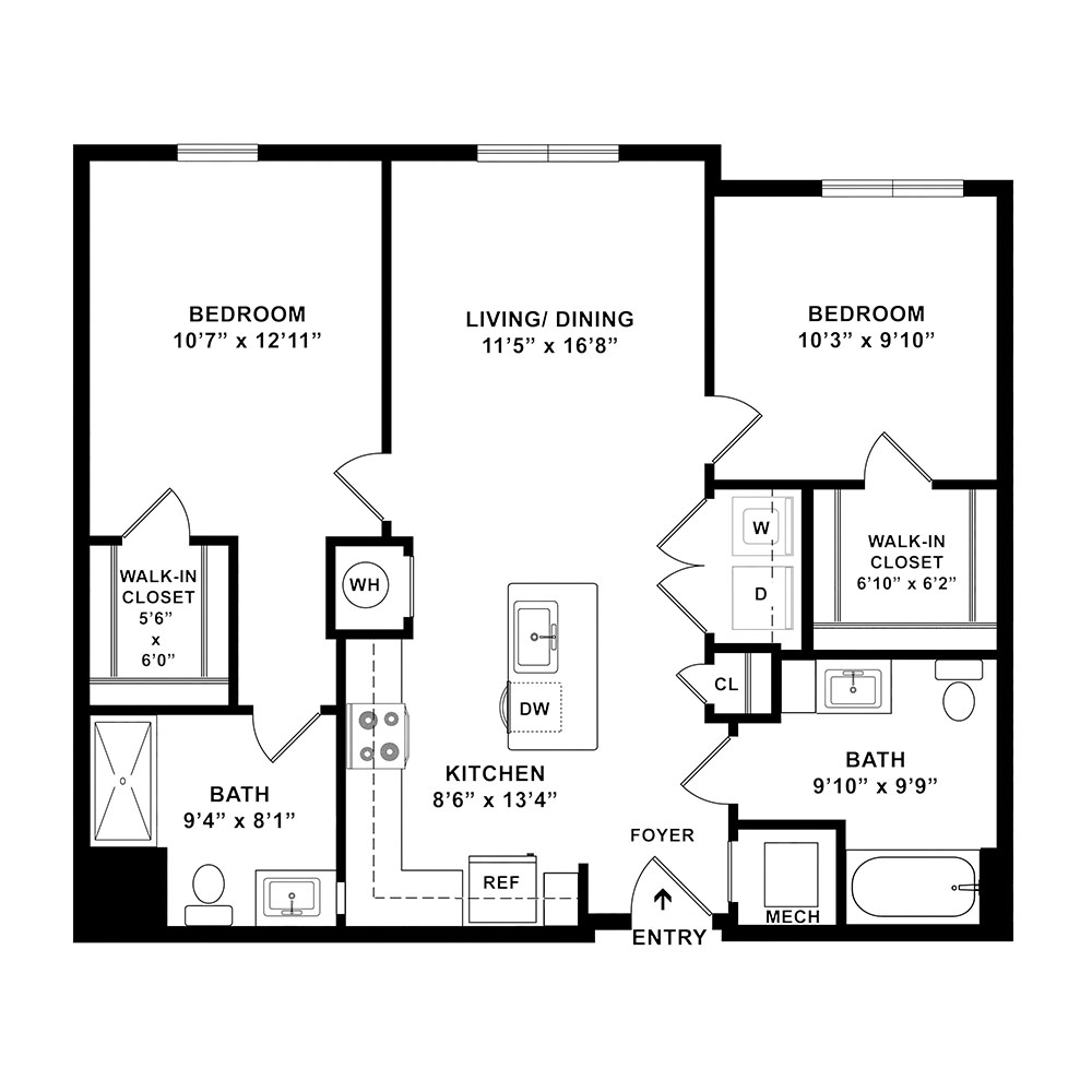 Style 2C - Accessible 2 Bedroom | 2 Bath 914 Square Feet