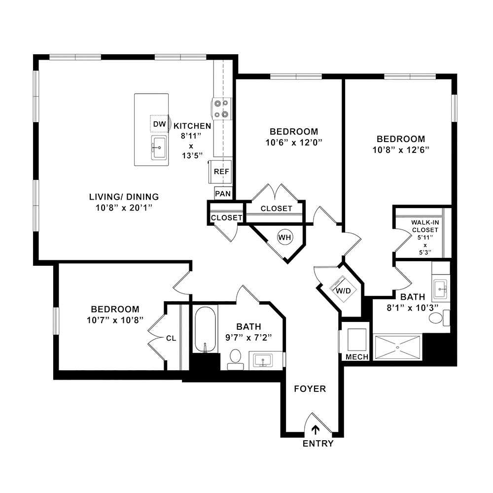Style 3A 3 Bedroom | 2 Bath 1,225 Square Feet