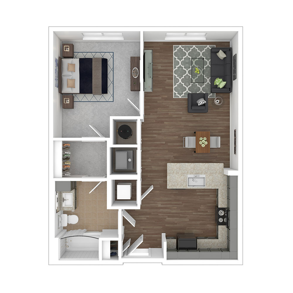 Style 1A-2 1 Bedroom | 1 Bath 628 Square Feet
