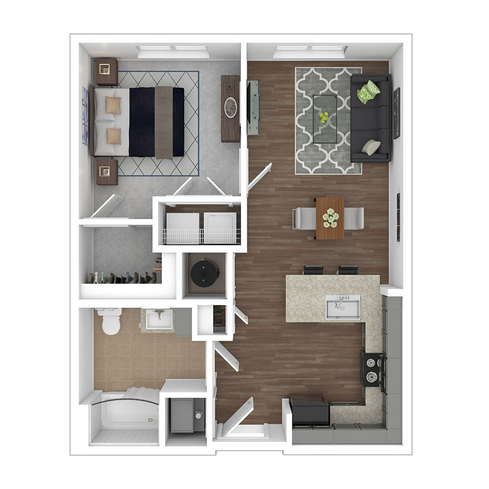 Style 1A - Accessible 1 Bedroom | 1 Bath 629 Square Feet