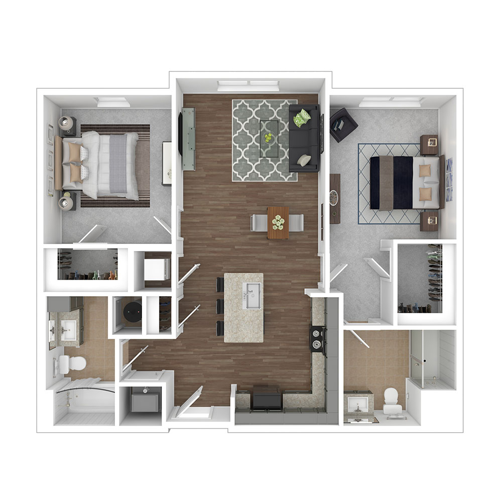 Style 2A-1 2 Bedroom | 2 Bath 897 Square Feet