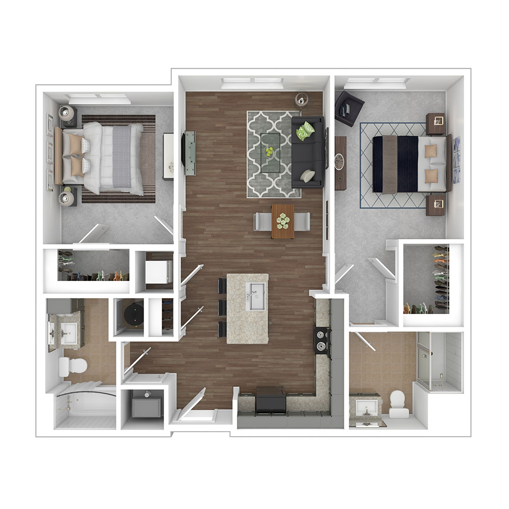 Style 2A-2 2 Bedroom | 2 Bath 912 Square Feet